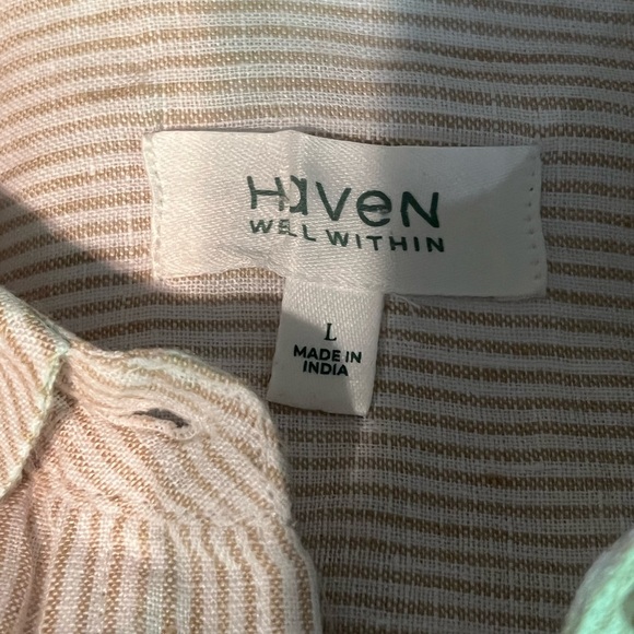 Haven Well Within NWOT 100% linen white tan striped button down oversized shirt - Picture 11 of 12